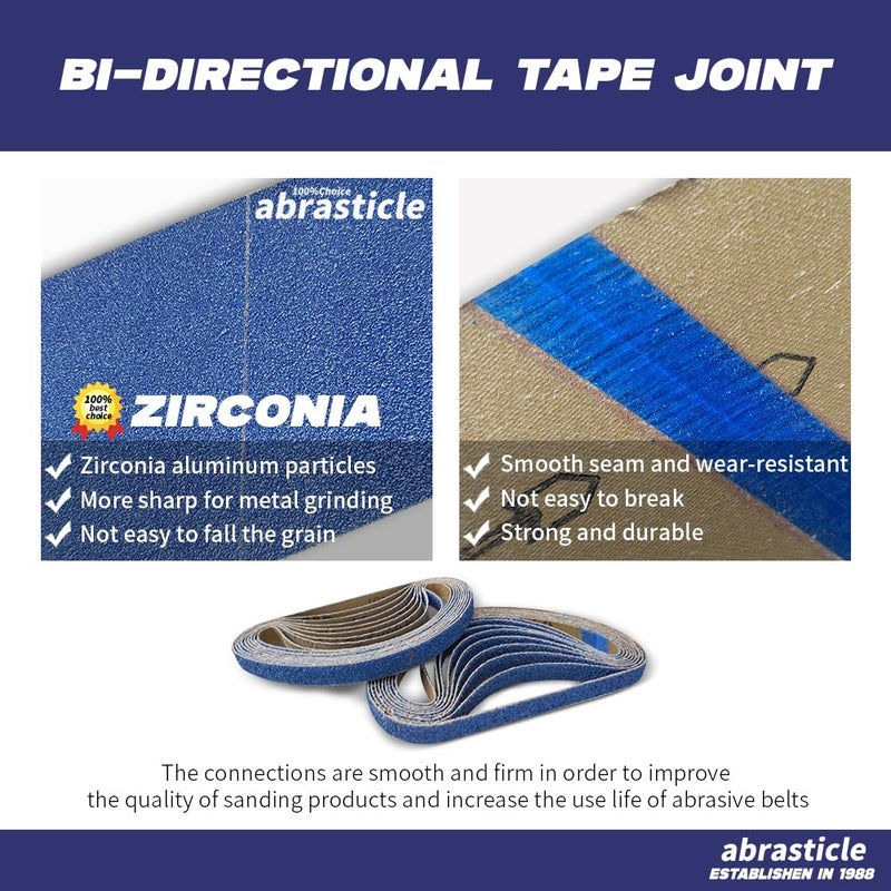 abrasticle 1/2"" x 18"" Zirconia Sanding Belts for Metal, 1/2 x 18 Inch Zirconia Metal Grinding Sand Paper, 36 PCS 6 Each of 40/60/80/120/180/240 Assorted Grits, Perfect for Metal Polishing, Derusting, Woodworking - Image 3